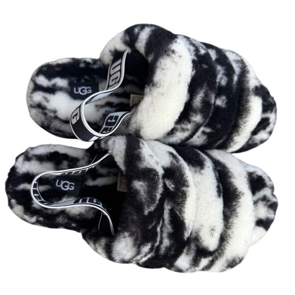 UGG Women's Size 7 Black & White Fluffy Oh Yeah Slippers With Elastic Strap - Picture 6 of 10